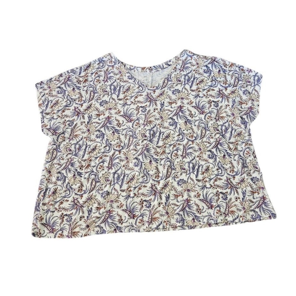 J. Jill Luxe Supima Pleat-Back Tee 3X Paisley Floral V-Neck Cotton Modal Top